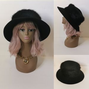 Vintage wide brim faux fur wool hat